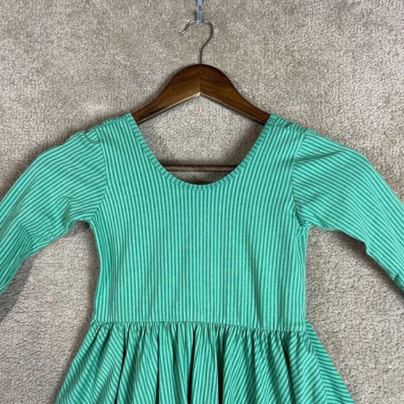 Alice + Ames Ballet Dress Girls Size 8 Green Striped Knit Long Sleeve Scoop Back - Picture 2 of 7